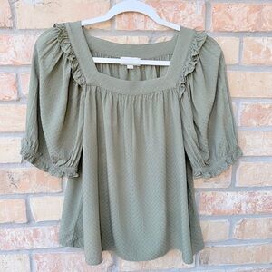 LOFT Sage Green Ruffle Blouse